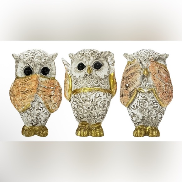 The Unbranded Brand Other - Decorative trio  Owl Figurines with Gold Accents